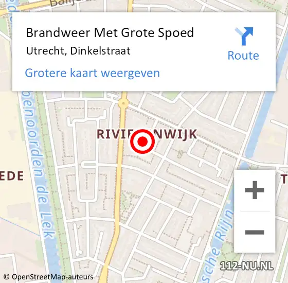 Locatie op kaart van de 112 melding: Brandweer Met Grote Spoed Naar Utrecht, Dinkelstraat op 17 december 2024 18:20