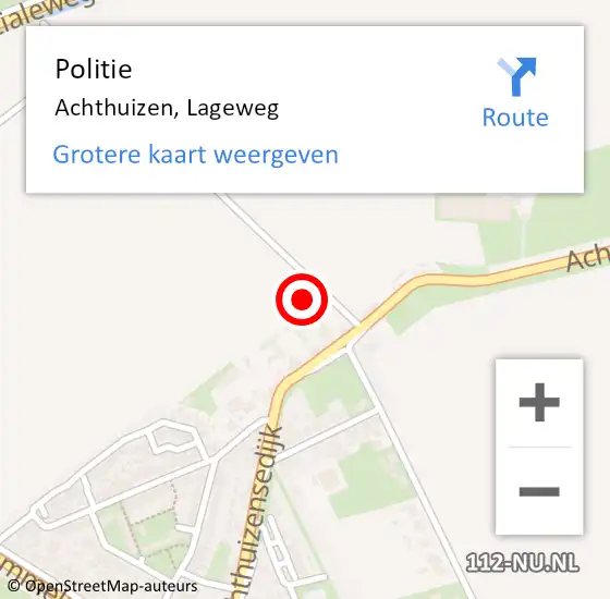 Locatie op kaart van de 112 melding: Politie Achthuizen, Lageweg op 17 december 2024 18:20