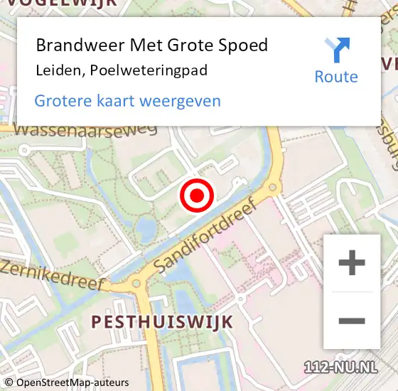 Locatie op kaart van de 112 melding: Brandweer Met Grote Spoed Naar Leiden, Poelweteringpad op 17 december 2024 18:30