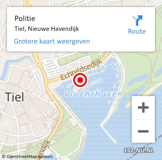 Locatie op kaart van de 112 melding: Politie Tiel, Nieuwe Havendijk op 17 december 2024 18:32