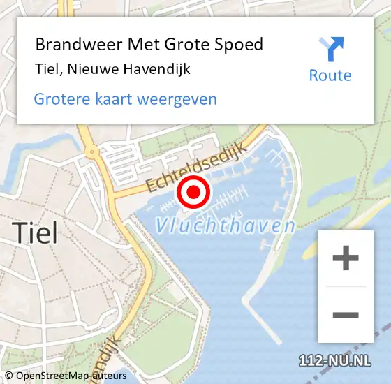 Locatie op kaart van de 112 melding: Brandweer Met Grote Spoed Naar Tiel, Nieuwe Havendijk op 17 december 2024 18:32