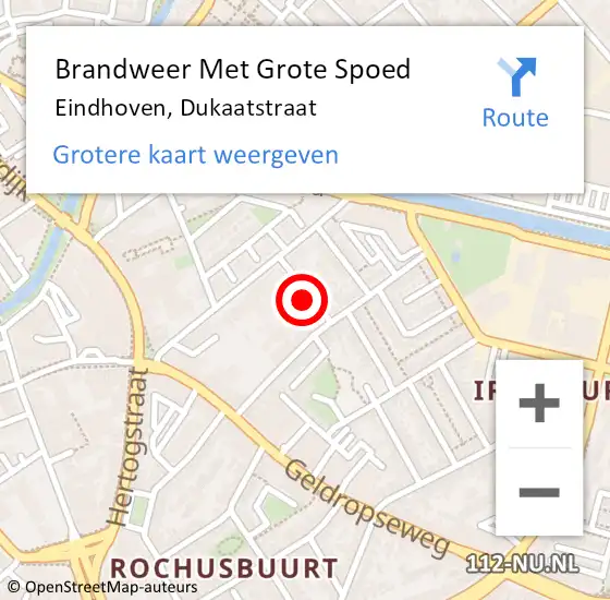 Locatie op kaart van de 112 melding: Brandweer Met Grote Spoed Naar Eindhoven, Dukaatstraat op 17 december 2024 18:49