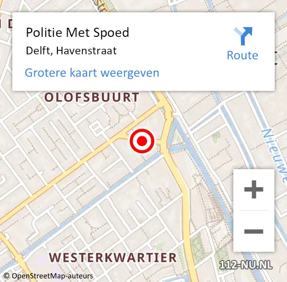 Locatie op kaart van de 112 melding: Politie Met Spoed Naar Delft, Havenstraat op 17 december 2024 18:50