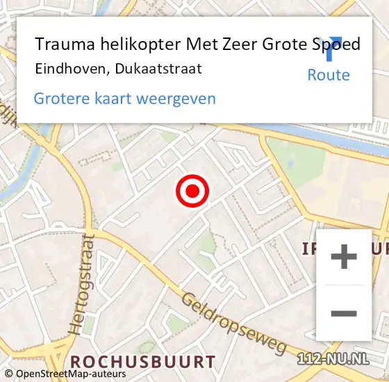 Locatie op kaart van de 112 melding: Trauma helikopter Met Zeer Grote Spoed Naar Eindhoven, Dukaatstraat op 17 december 2024 18:50