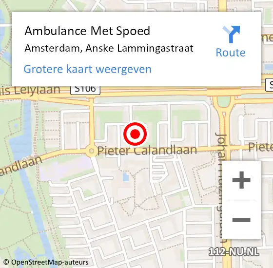 Locatie op kaart van de 112 melding: Ambulance Met Spoed Naar Amsterdam, Anske Lammingastraat op 17 december 2024 18:51