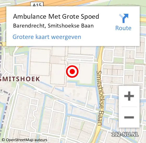 Locatie op kaart van de 112 melding: Ambulance Met Grote Spoed Naar Barendrecht, Smitshoekse Baan op 17 december 2024 19:26