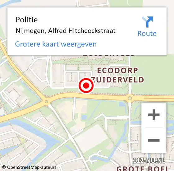 Locatie op kaart van de 112 melding: Politie Nijmegen, Alfred Hitchcockstraat op 17 december 2024 19:33