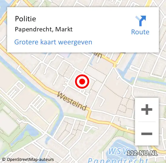 Locatie op kaart van de 112 melding: Politie Papendrecht, Markt op 17 december 2024 19:38