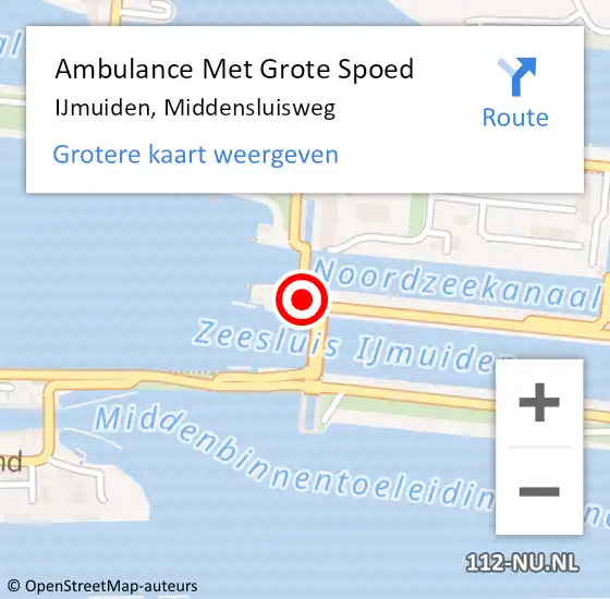 Locatie op kaart van de 112 melding: Ambulance Met Grote Spoed Naar IJmuiden, Middensluisweg op 17 december 2024 19:40