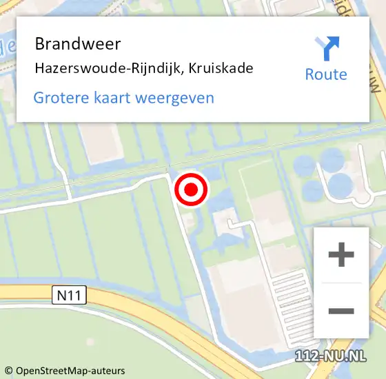 Locatie op kaart van de 112 melding: Brandweer Hazerswoude-Rijndijk, Kruiskade op 17 december 2024 19:56