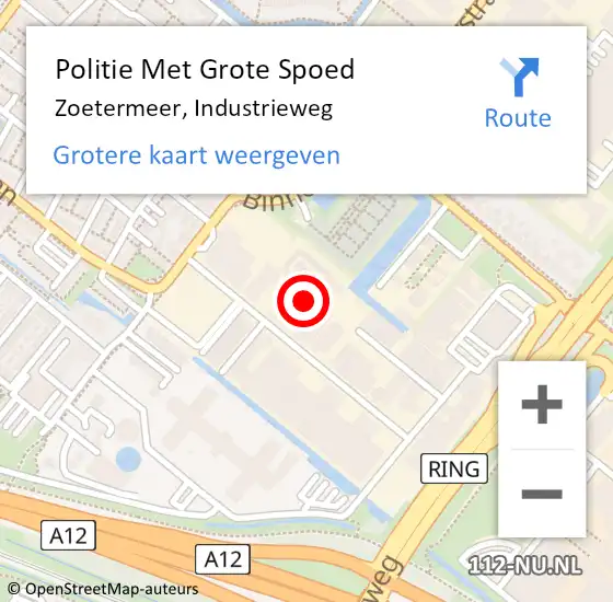 Locatie op kaart van de 112 melding: Politie Met Grote Spoed Naar Zoetermeer, Industrieweg op 17 december 2024 20:05