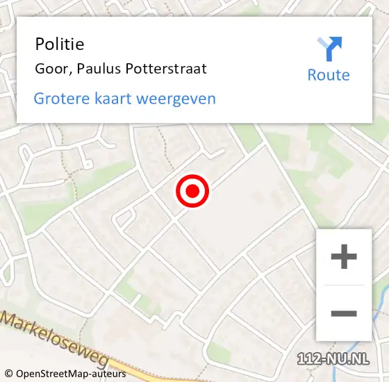 Locatie op kaart van de 112 melding: Politie Goor, Paulus Potterstraat op 17 december 2024 20:18