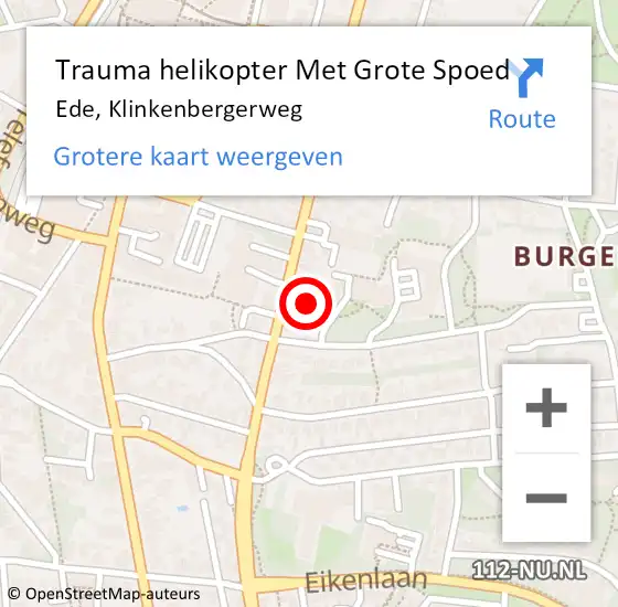 Locatie op kaart van de 112 melding: Trauma helikopter Met Grote Spoed Naar Ede, Klinkenbergerweg op 17 december 2024 20:26