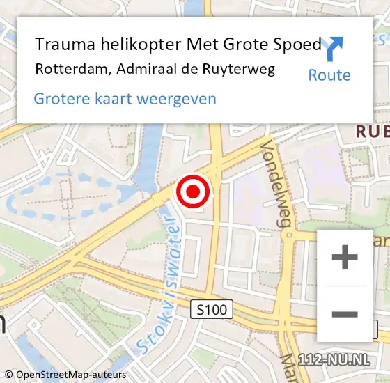 Locatie op kaart van de 112 melding: Trauma helikopter Met Grote Spoed Naar Rotterdam, Admiraal de Ruyterweg op 17 december 2024 21:01