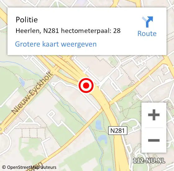 Locatie op kaart van de 112 melding: Politie Heerlen, N281 hectometerpaal: 28 op 17 december 2024 21:05