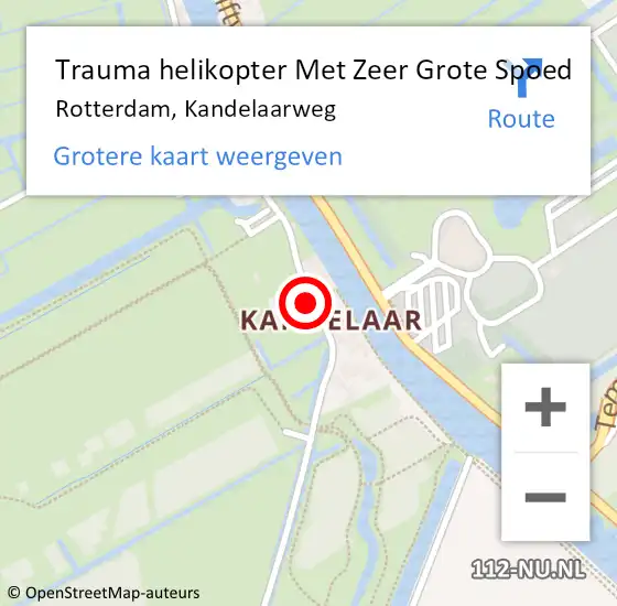 Locatie op kaart van de 112 melding: Trauma helikopter Met Zeer Grote Spoed Naar Rotterdam, Kandelaarweg op 17 december 2024 21:55