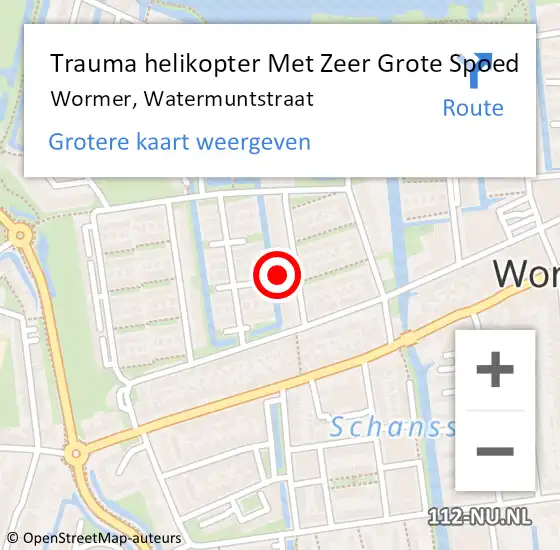 Locatie op kaart van de 112 melding: Trauma helikopter Met Zeer Grote Spoed Naar Wormer, Watermuntstraat op 17 december 2024 22:00