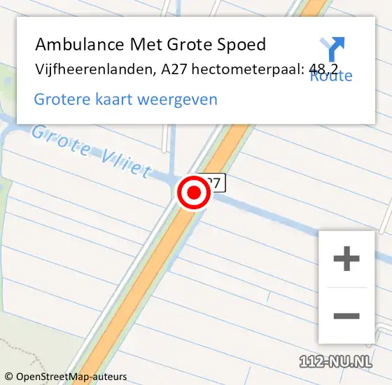 Locatie op kaart van de 112 melding: Ambulance Met Grote Spoed Naar Vijfheerenlanden, A27 hectometerpaal: 48,2 op 17 december 2024 22:05