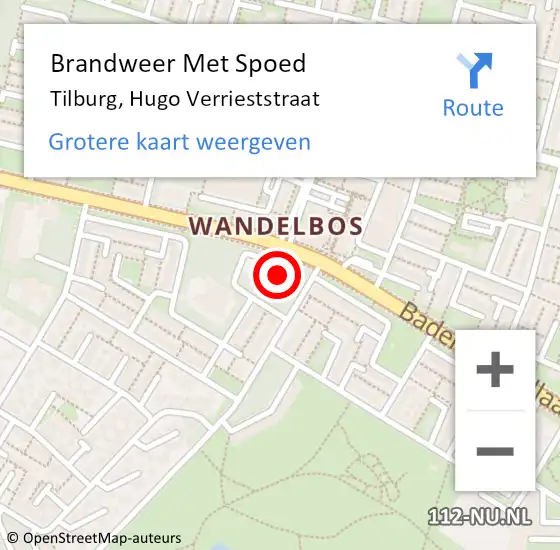 Locatie op kaart van de 112 melding: Brandweer Met Spoed Naar Tilburg, Hugo Verrieststraat op 17 december 2024 22:33