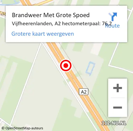 Locatie op kaart van de 112 melding: Brandweer Met Grote Spoed Naar Vijfheerenlanden, A2 hectometerpaal: 76,2 op 17 december 2024 23:00