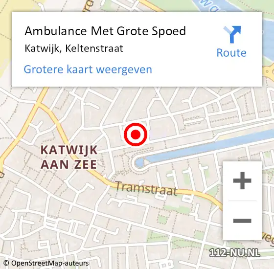 Locatie op kaart van de 112 melding: Ambulance Met Grote Spoed Naar Katwijk, Keltenstraat op 18 december 2024 00:31