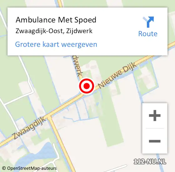 Locatie op kaart van de 112 melding: Ambulance Met Spoed Naar Zwaagdijk-Oost, Zijdwerk op 18 december 2024 00:36