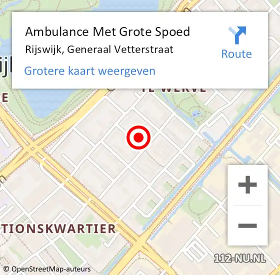 Locatie op kaart van de 112 melding: Ambulance Met Grote Spoed Naar Rijswijk, Generaal Vetterstraat op 18 december 2024 01:31