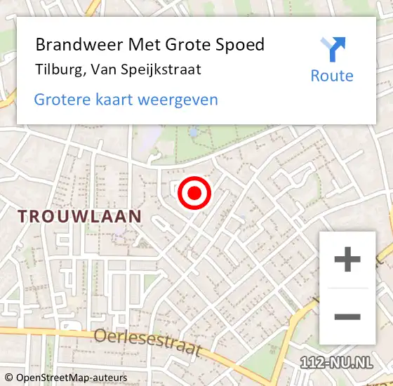 Locatie op kaart van de 112 melding: Brandweer Met Grote Spoed Naar Tilburg, Van Speijkstraat op 18 december 2024 02:16