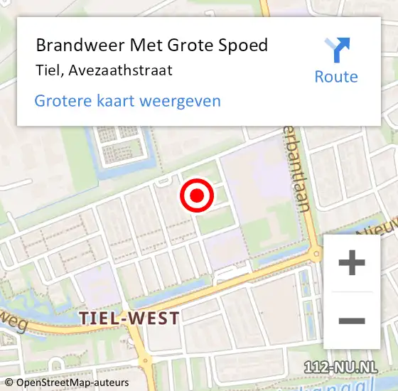 Locatie op kaart van de 112 melding: Brandweer Met Grote Spoed Naar Tiel, Avezaathstraat op 18 december 2024 02:37