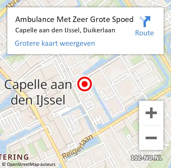 Locatie op kaart van de 112 melding: Ambulance Met Zeer Grote Spoed Naar Capelle aan den IJssel, Duikerlaan op 18 december 2024 03:32