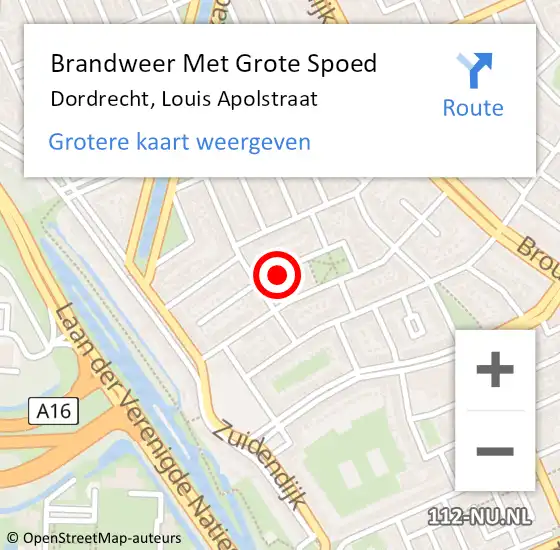 Locatie op kaart van de 112 melding: Brandweer Met Grote Spoed Naar Dordrecht, Louis Apolstraat op 18 december 2024 05:27