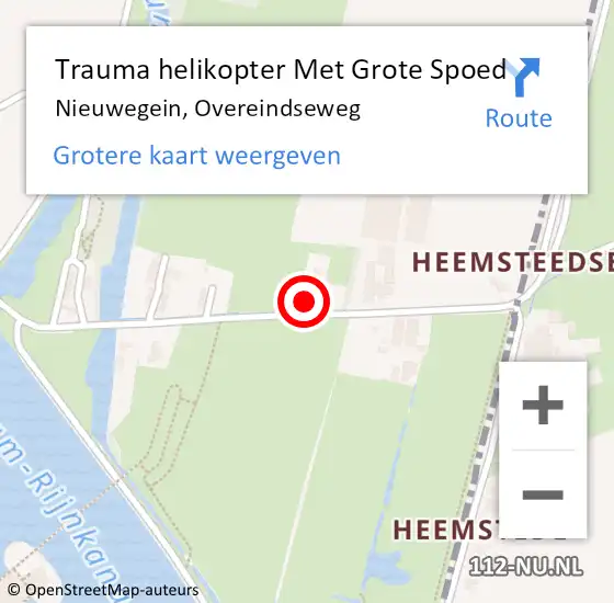 Locatie op kaart van de 112 melding: Trauma helikopter Met Grote Spoed Naar Nieuwegein, Overeindseweg op 18 december 2024 06:06