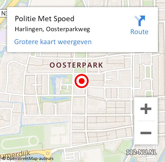 Locatie op kaart van de 112 melding: Politie Met Spoed Naar Harlingen, Oosterparkweg op 18 december 2024 07:05