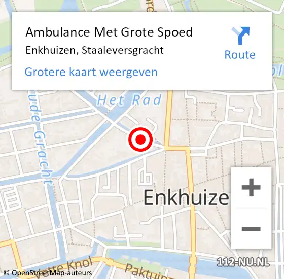 Locatie op kaart van de 112 melding: Ambulance Met Grote Spoed Naar Enkhuizen, Staaleversgracht op 18 december 2024 07:28