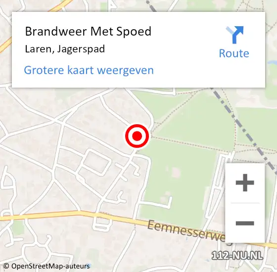 Locatie op kaart van de 112 melding: Brandweer Met Spoed Naar Laren, Jagerspad op 18 december 2024 07:44