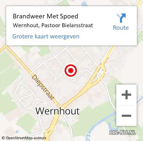 Locatie op kaart van de 112 melding: Brandweer Met Spoed Naar Wernhout, Pastoor Bielarsstraat op 18 december 2024 07:44