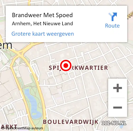 Locatie op kaart van de 112 melding: Brandweer Met Spoed Naar Arnhem, Het Nieuwe Land op 18 december 2024 07:46