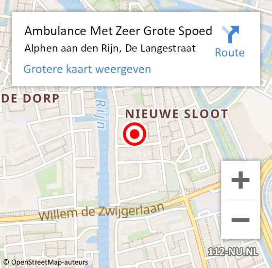 Locatie op kaart van de 112 melding: Ambulance Met Zeer Grote Spoed Naar Alphen aan den Rijn, De Langestraat op 18 december 2024 08:05