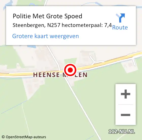 Locatie op kaart van de 112 melding: Politie Met Grote Spoed Naar Steenbergen, N257 hectometerpaal: 7,4 op 18 december 2024 08:15