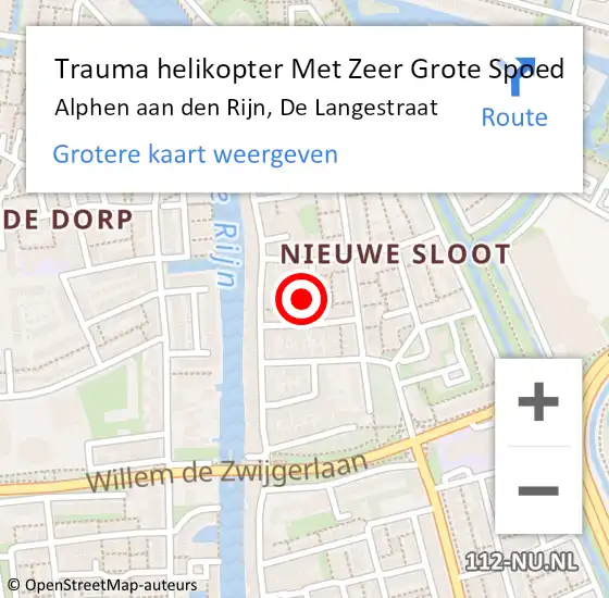 Locatie op kaart van de 112 melding: Trauma helikopter Met Zeer Grote Spoed Naar Alphen aan den Rijn, De Langestraat op 18 december 2024 08:16