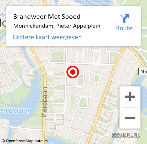 Locatie op kaart van de 112 melding: Brandweer Met Spoed Naar Monnickendam, Pieter Appelplein op 18 december 2024 08:32