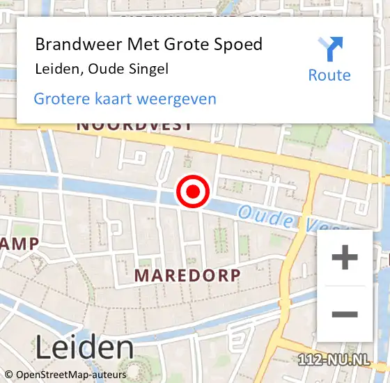 Locatie op kaart van de 112 melding: Brandweer Met Grote Spoed Naar Leiden, Oude Singel op 18 december 2024 08:52