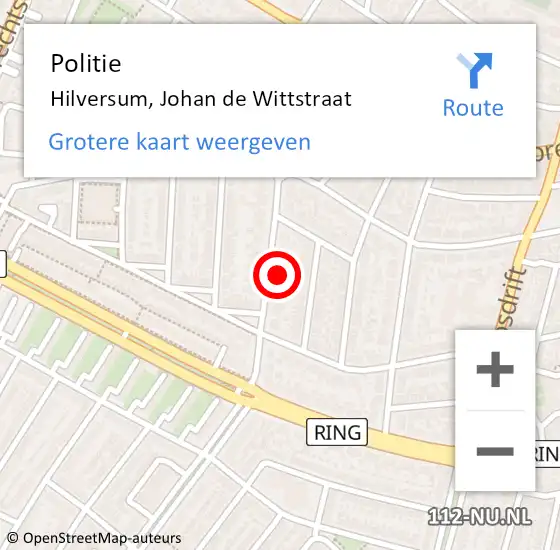 Locatie op kaart van de 112 melding: Politie Hilversum, Johan de Wittstraat op 18 december 2024 08:52