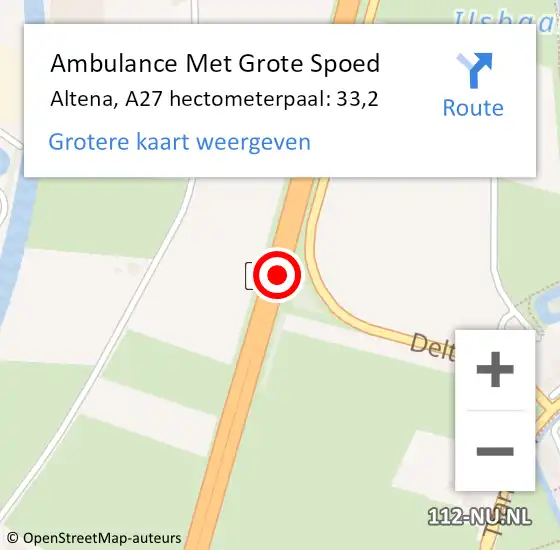 Locatie op kaart van de 112 melding: Ambulance Met Grote Spoed Naar Altena, A27 hectometerpaal: 33,2 op 18 december 2024 08:55