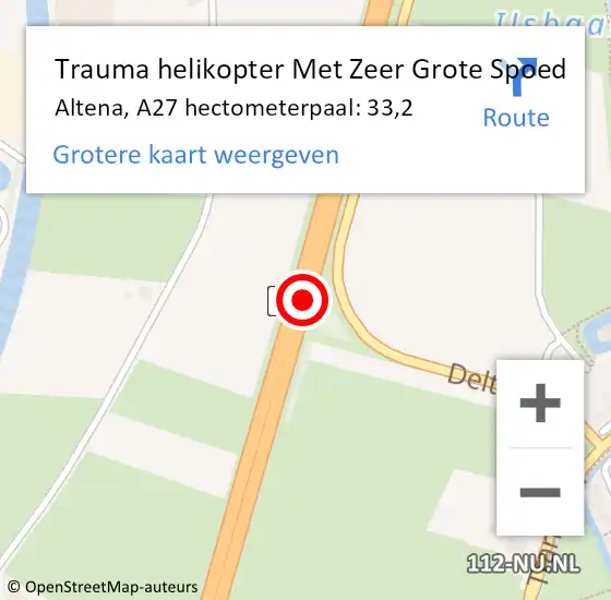 Locatie op kaart van de 112 melding: Trauma helikopter Met Zeer Grote Spoed Naar Altena, A27 hectometerpaal: 33,2 op 18 december 2024 08:56