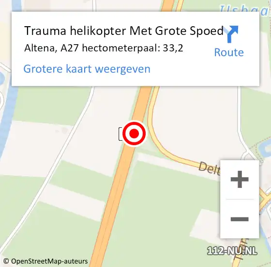 Locatie op kaart van de 112 melding: Trauma helikopter Met Grote Spoed Naar Altena, A27 hectometerpaal: 33,2 op 18 december 2024 08:57