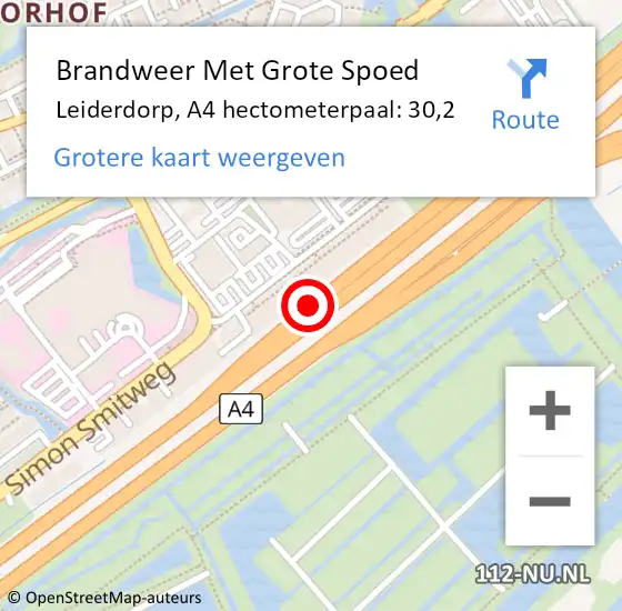 Locatie op kaart van de 112 melding: Brandweer Met Grote Spoed Naar Leiderdorp, A4 hectometerpaal: 30,2 op 18 december 2024 09:02