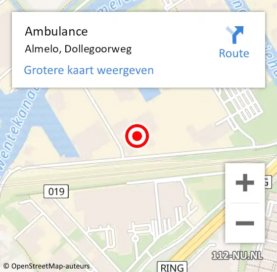 Locatie op kaart van de 112 melding: Ambulance Almelo, Dollegoorweg op 18 december 2024 09:10