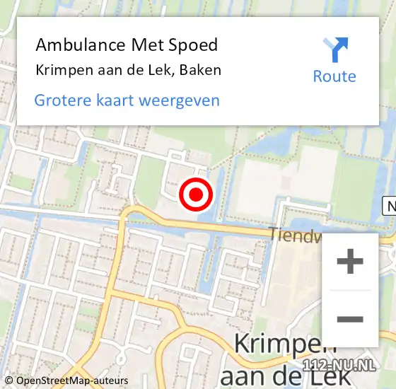 Locatie op kaart van de 112 melding: Ambulance Met Spoed Naar Krimpen aan de Lek, Baken op 18 december 2024 09:21