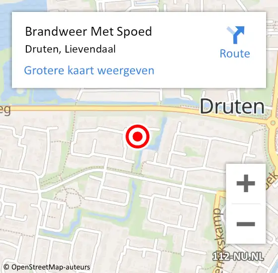 Locatie op kaart van de 112 melding: Brandweer Met Spoed Naar Druten, Lievendaal op 18 december 2024 09:24